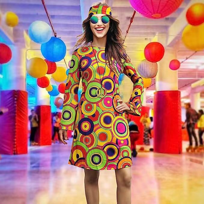  Womens Halloween Retro Hippie Costume Printed Ladies Dress 20