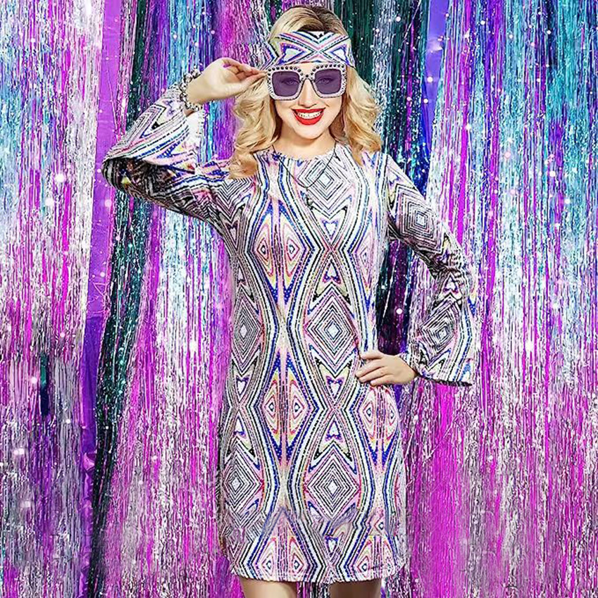  Womens Halloween Retro Hippie Costume Printed Ladies Dress 20 02