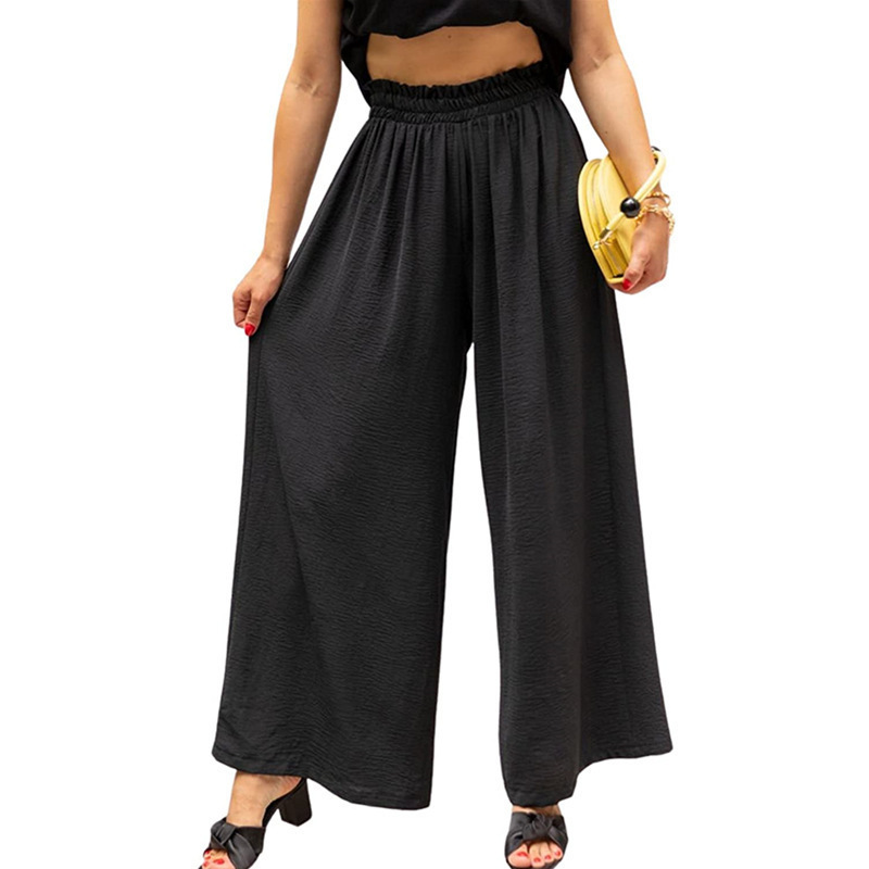 Cotton and linen solid color high waist loose casual wide leg pants 37 01