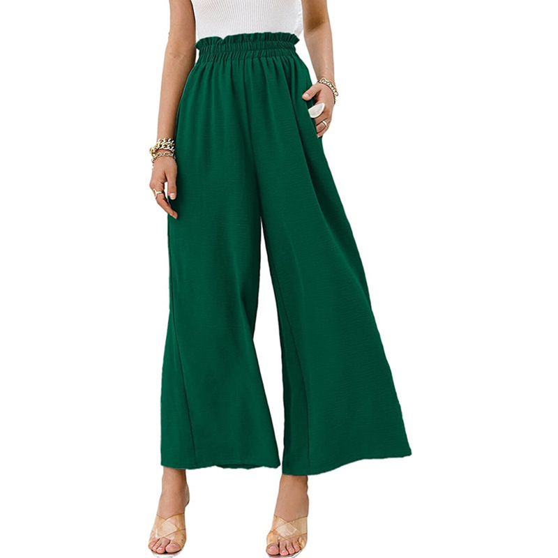 Cotton and linen solid color high waist loose casual wide leg pants 37