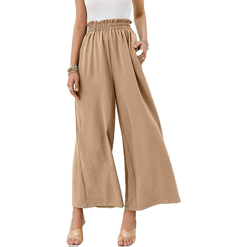 Cotton and linen solid color high waist loose casual wide leg pants 37