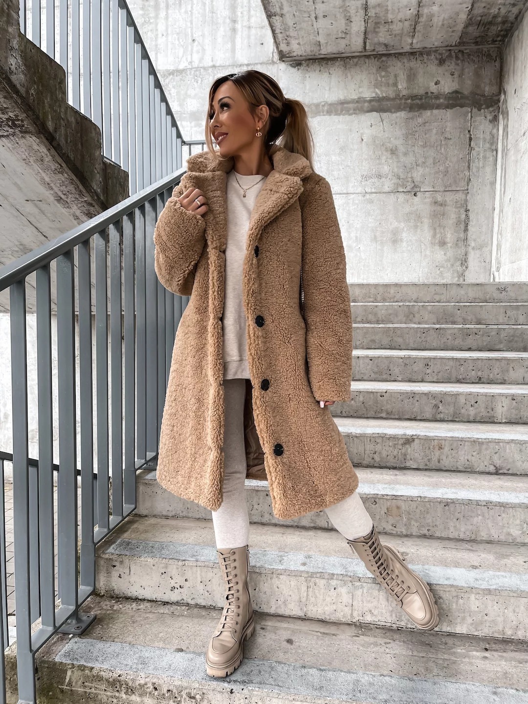 Furry long sleeve lapel women's plush tops long coat 31 01