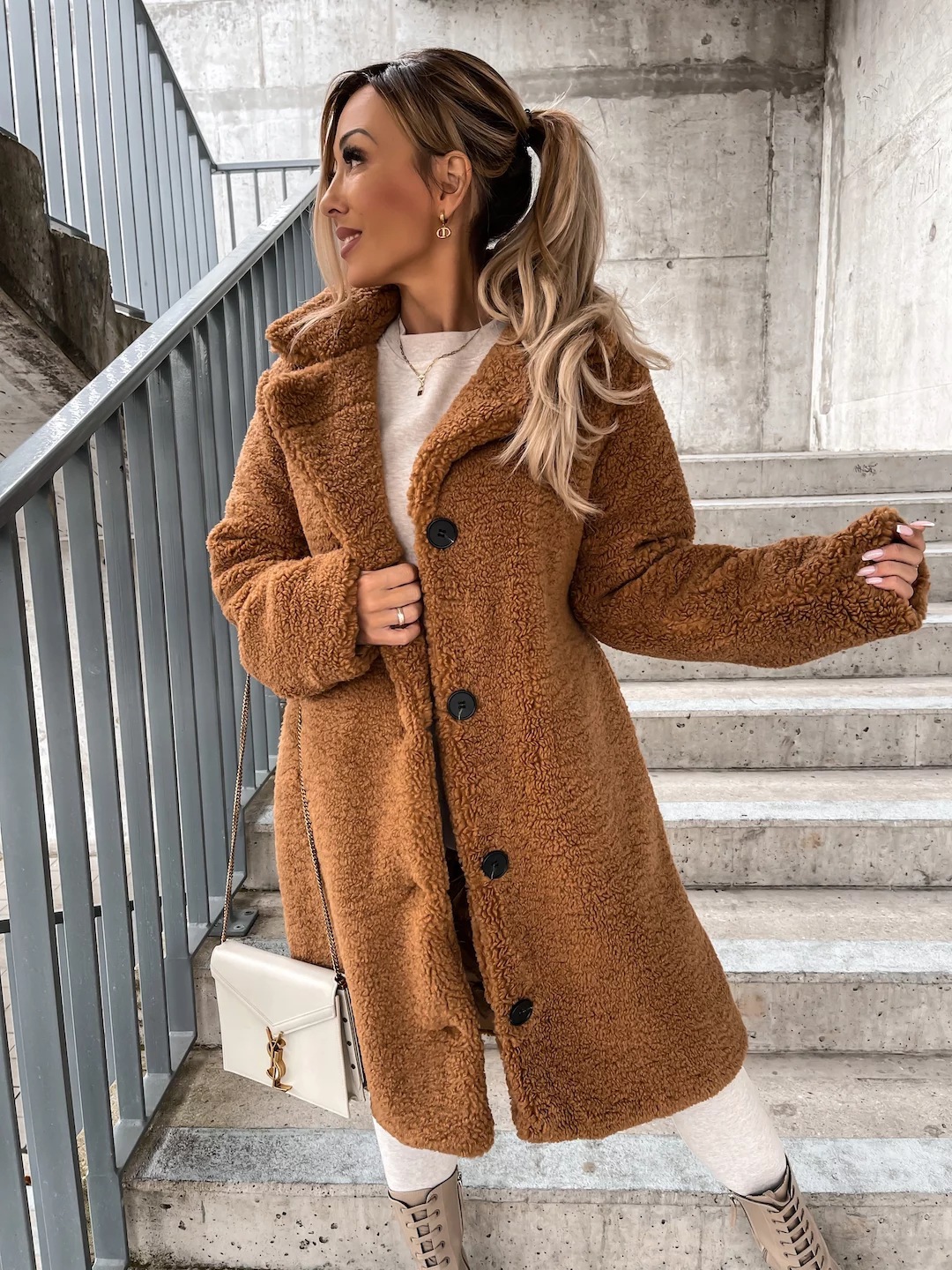 Furry long sleeve lapel women's plush tops long coat 31 02