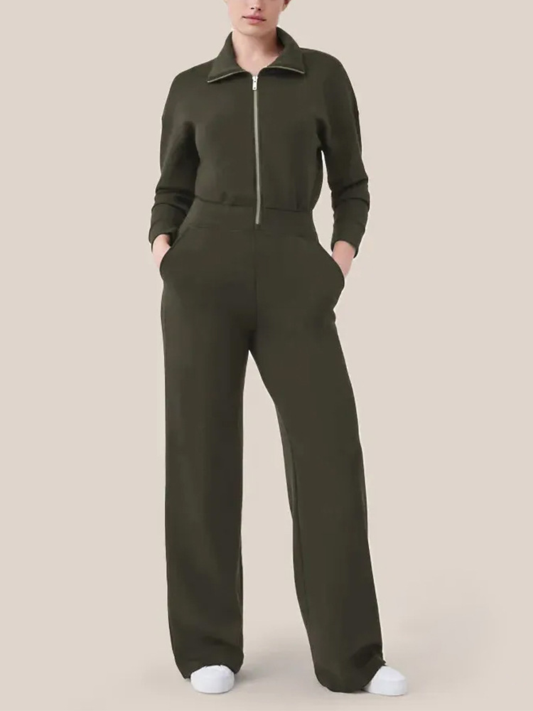 Long Sleeve Wide Leg Jumpsuit Zipper Lapel Sweatshirt 35 02