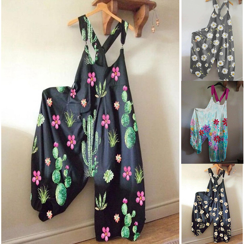Loose casual printed suspender jumpsuit 39