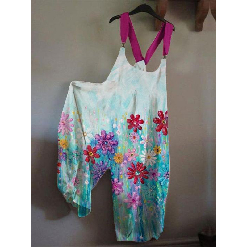 Loose casual printed suspender jumpsuit 39