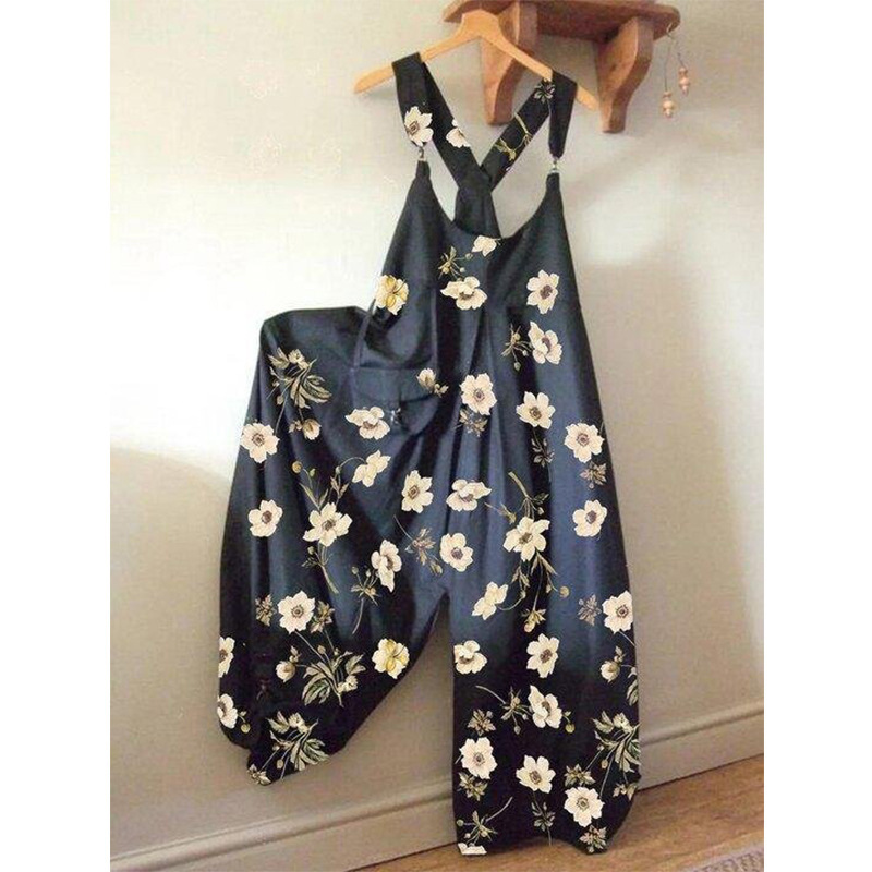 Loose casual printed suspender jumpsuit 39