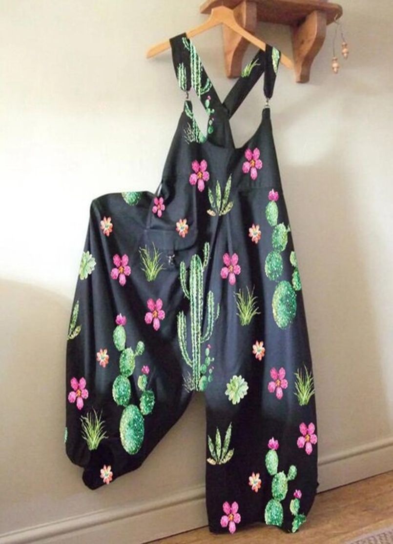Loose casual printed suspender jumpsuit 39