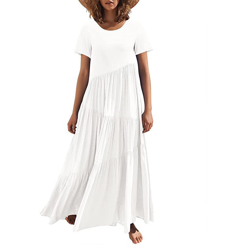 Maxi Short Sleeves Round Neck Layered Beach Maxi Dress 42