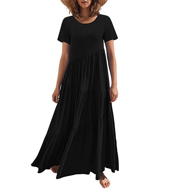 Maxi Short Sleeves Round Neck Layered Beach Maxi Dress 42 02