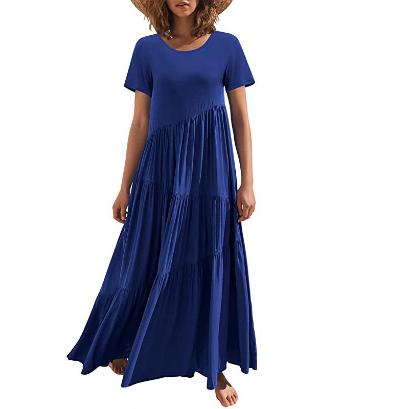 Maxi Short Sleeves Round Neck Layered Beach Maxi Dress 42
