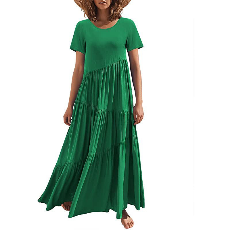 Maxi Short Sleeves Round Neck Layered Beach Maxi Dress 42