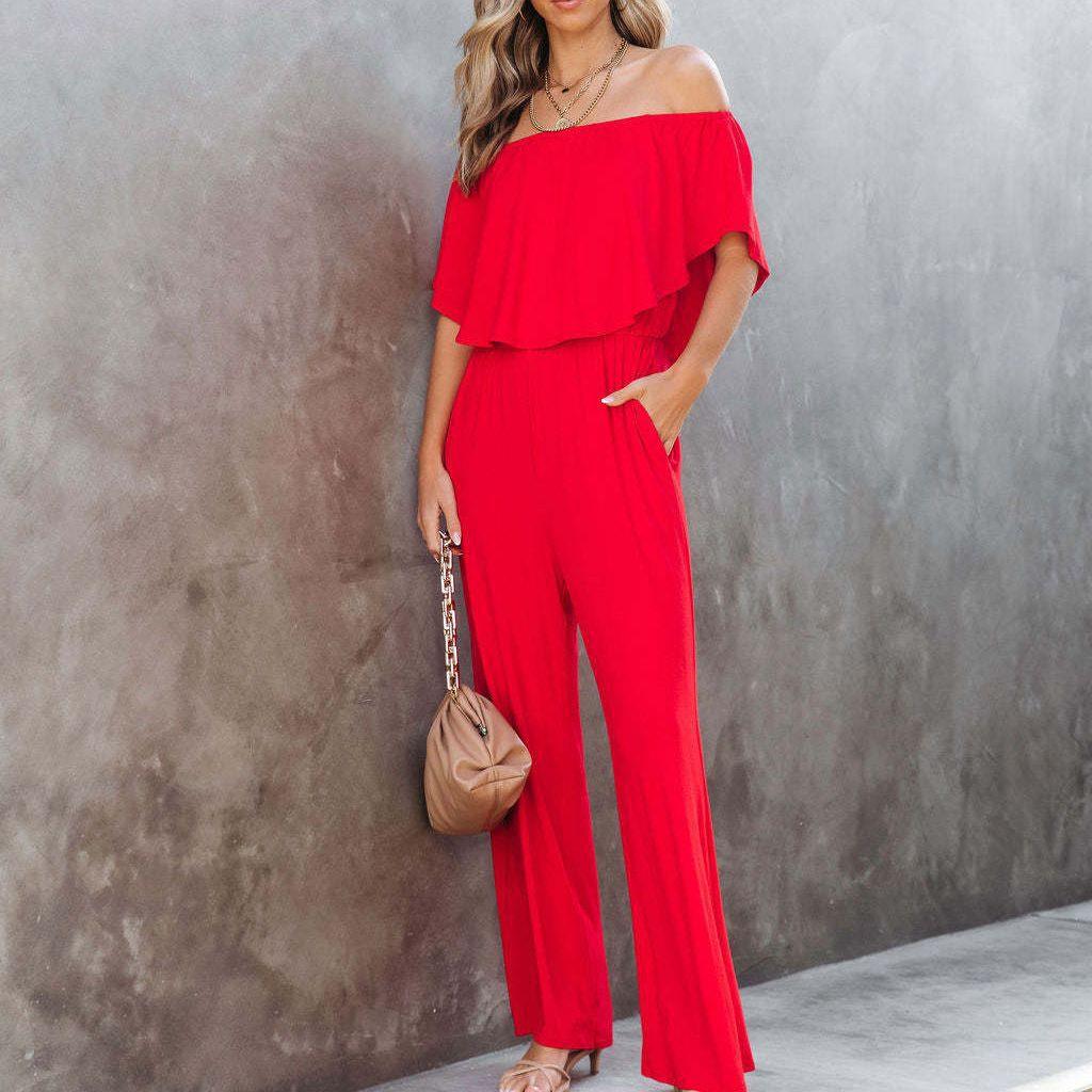 One-shoulder fashionable casual wide-leg jumpsuit 38