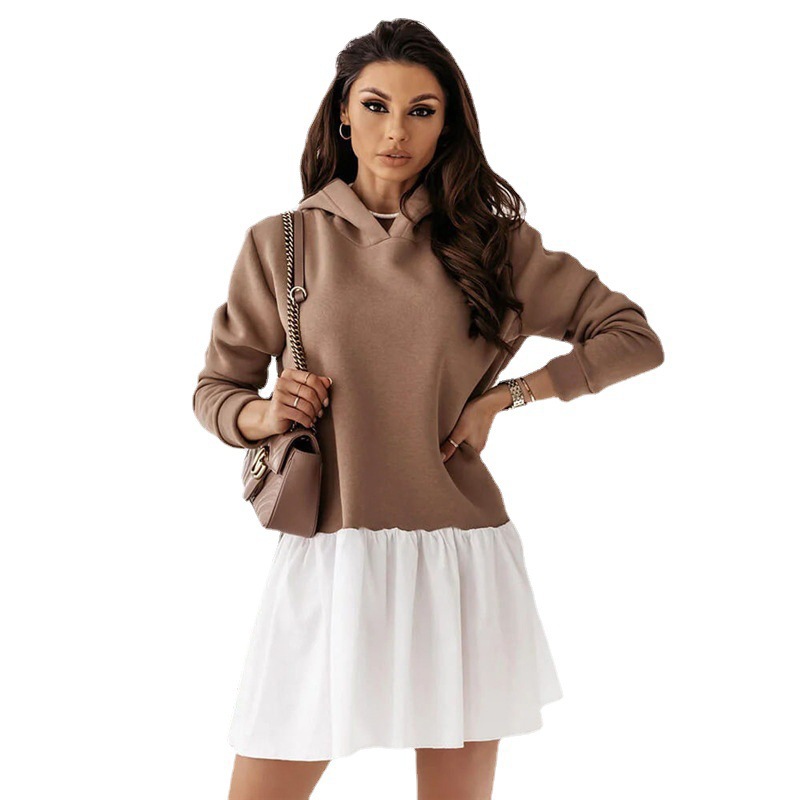 Pullover hooded patchwork sweatshirt dress 44 02