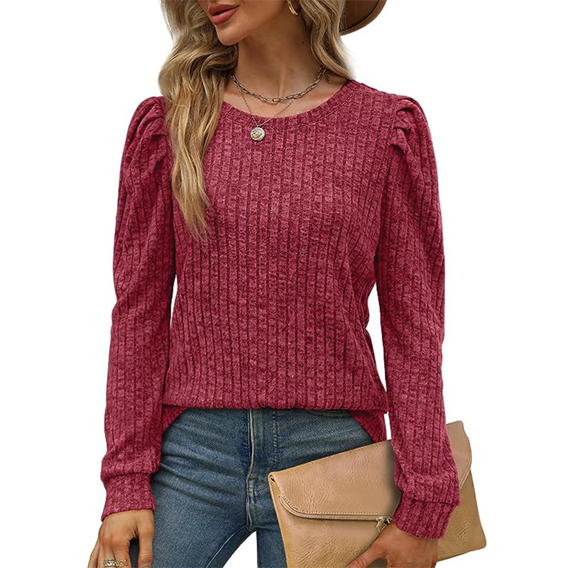 Round neck puff sleeve waist top cross-border loose pullover sweater 33