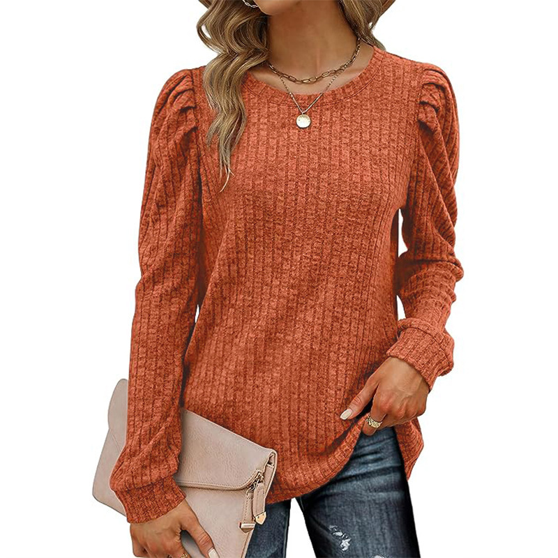 Round neck puff sleeve waist top cross-border loose pullover sweater 33 02
