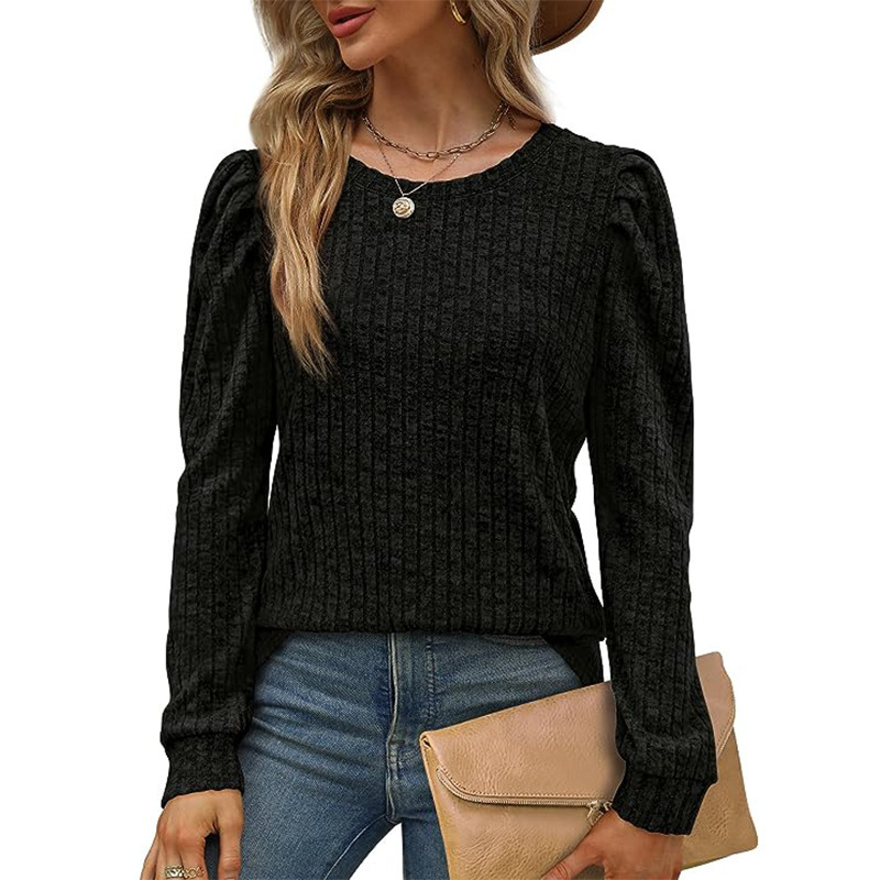 Round neck puff sleeve waist top cross-border loose pullover sweater 33 01