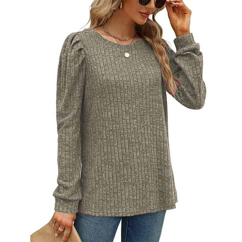 Round neck puff sleeve waist top cross-border loose pullover sweater 33