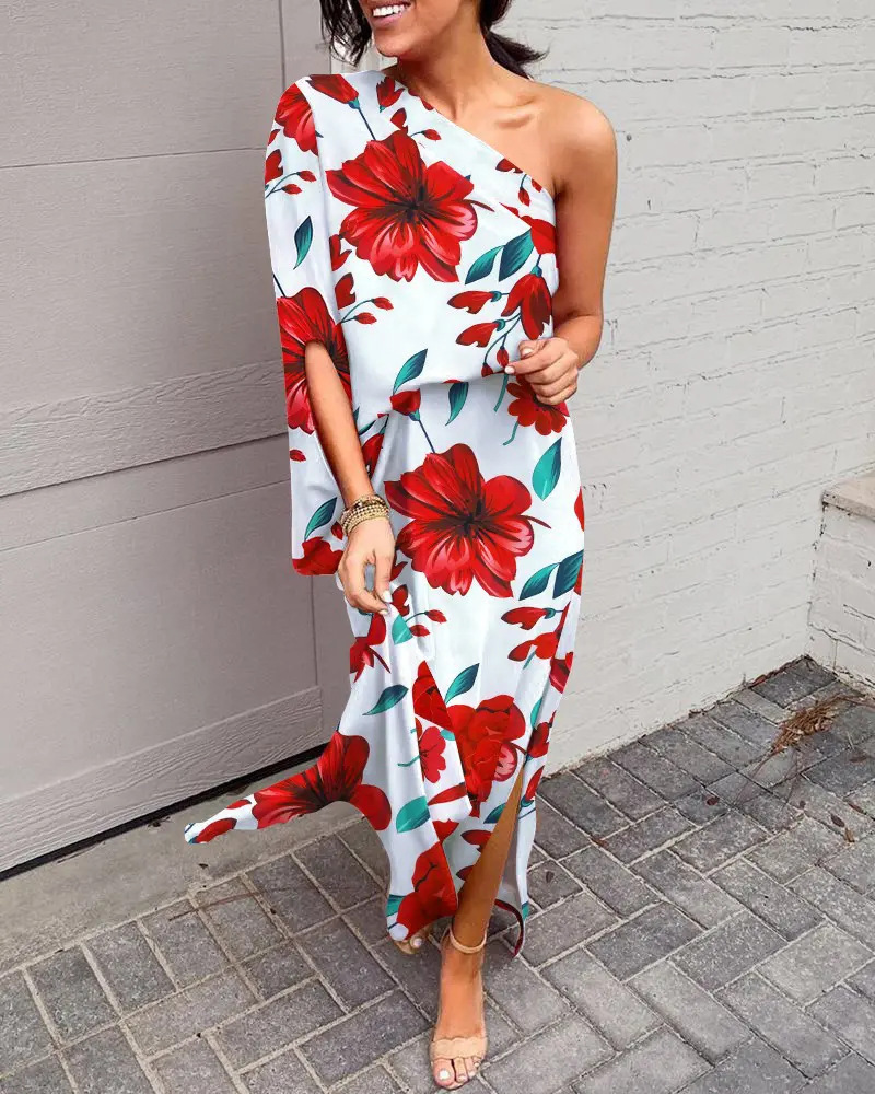 Sexy hot style off-shoulder one-side sleeve dress for women 56 01