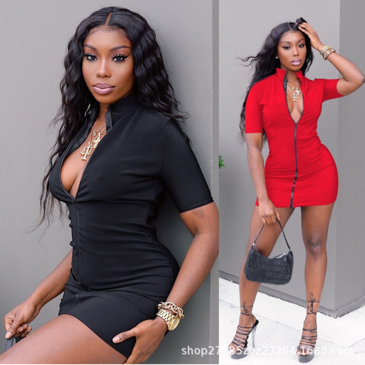 Solid color women's T-shirt slim sexy dress 43