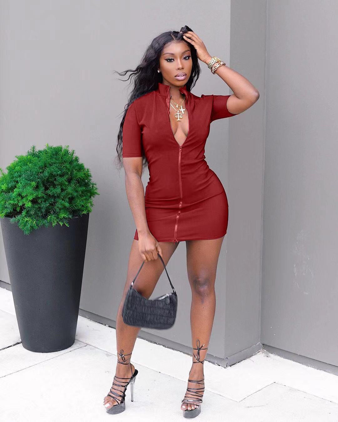 Solid color women's T-shirt slim sexy dress 43