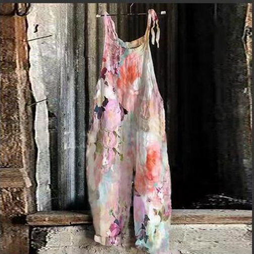 Sweet and fresh printed retro wide-leg women's jumpsuit 46
