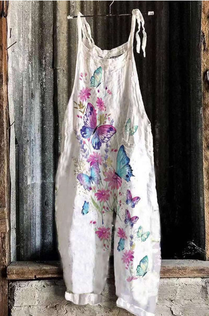 Sweet and fresh printed retro wide-leg women's jumpsuit 46