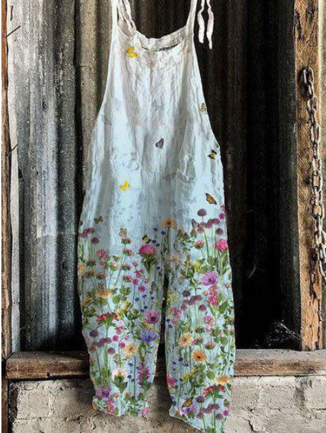 Sweet and fresh printed retro wide-leg women's jumpsuit 46