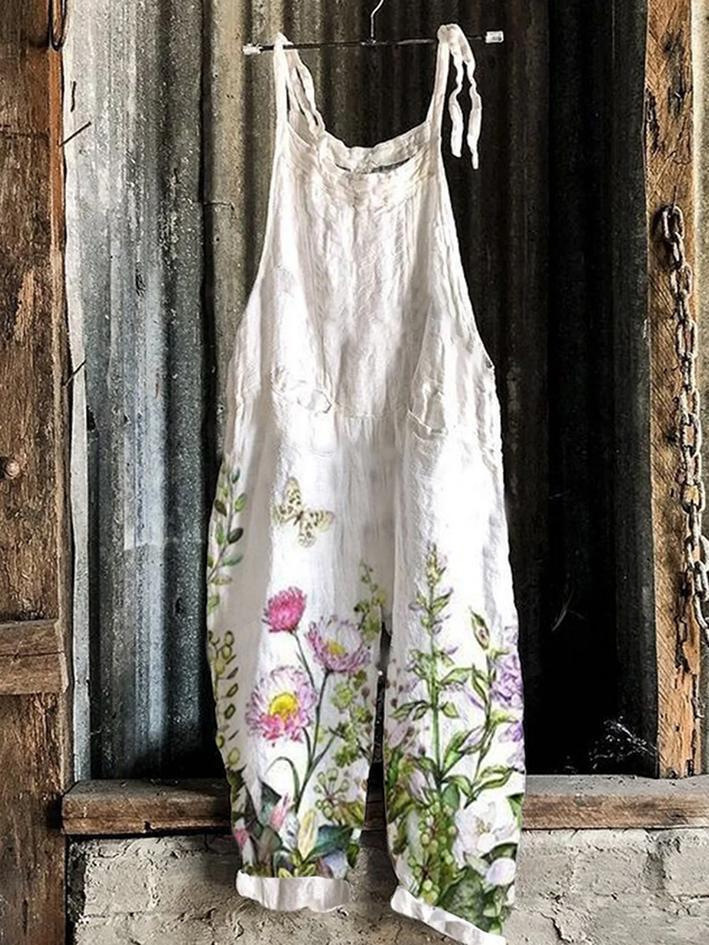 Sweet and fresh printed retro wide-leg women's jumpsuit 46