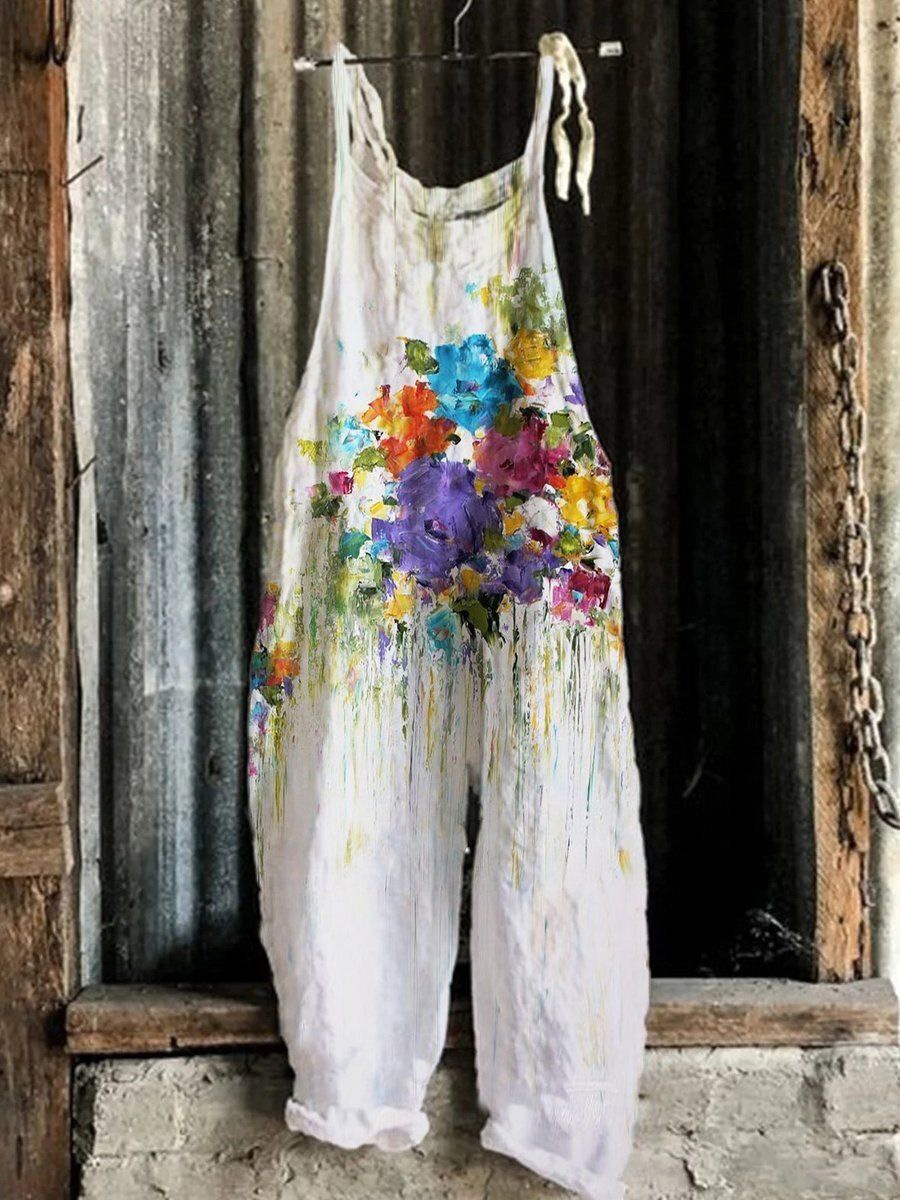 Sweet and fresh printed retro wide-leg women's jumpsuit 46