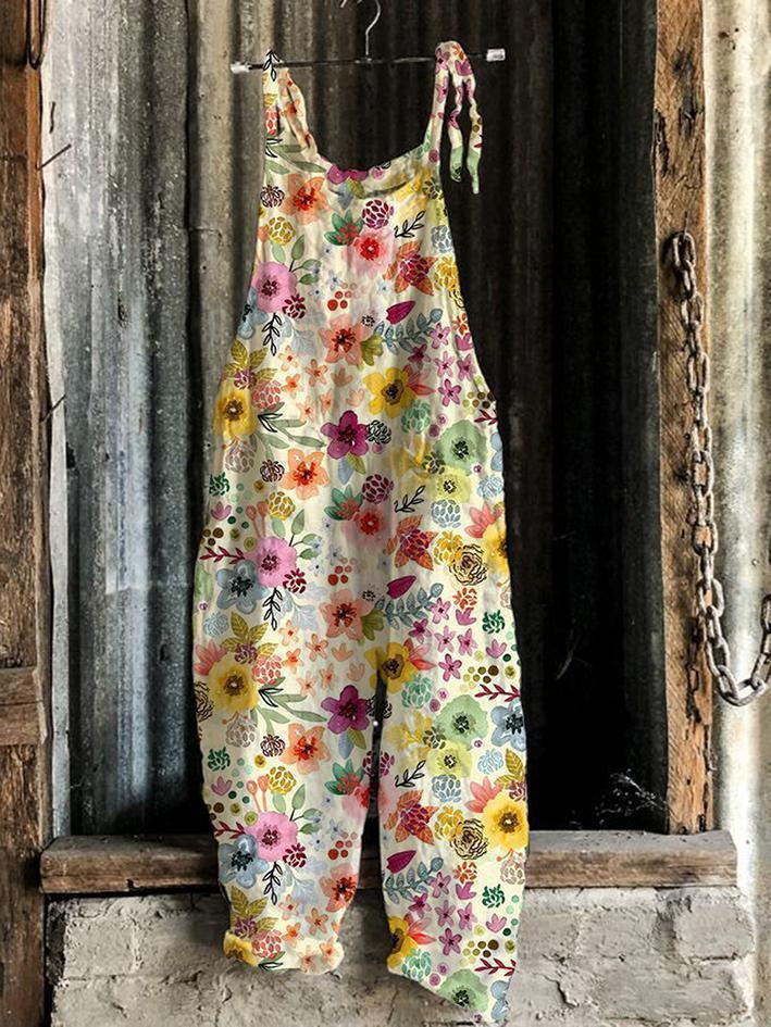 Sweet and fresh printed retro wide-leg women's jumpsuit 46