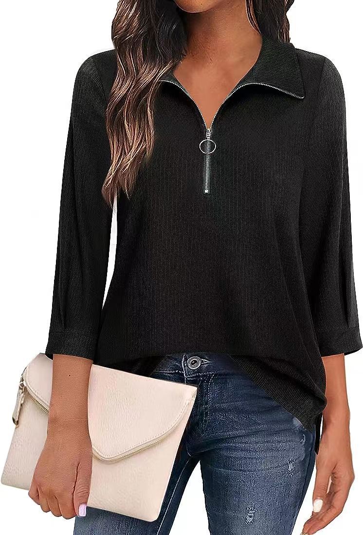 Three-quarter sleeve solid color tops and shirts POLO women's clothing 1 02