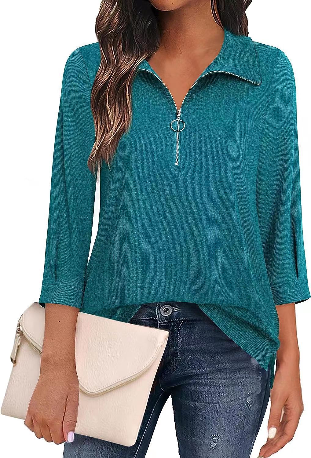 Three-quarter sleeve solid color tops and shirts POLO women's clothing 1