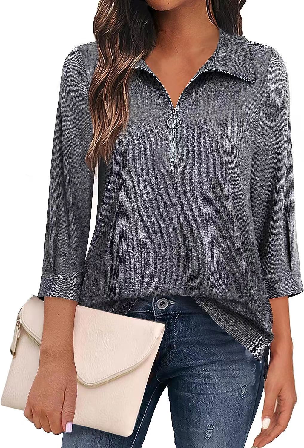 Three-quarter sleeve solid color tops and shirts POLO women's clothing 1 01