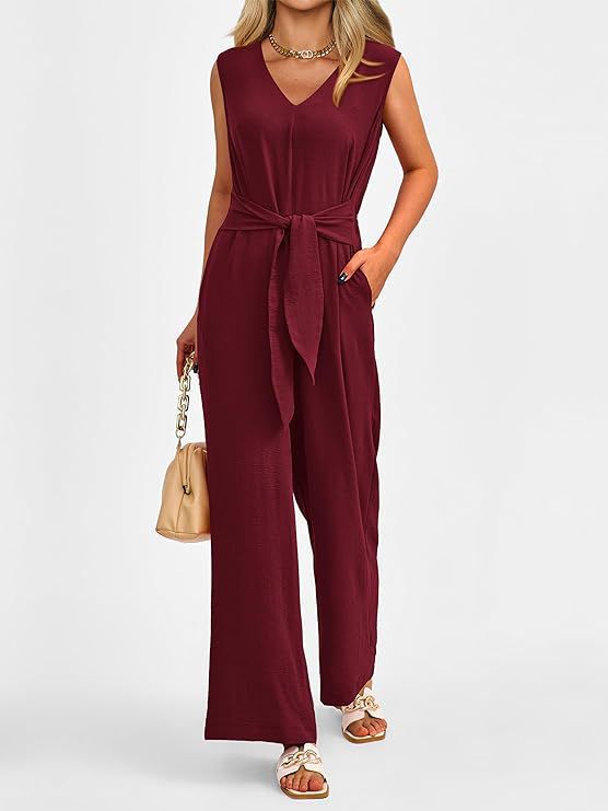 V-neck wide-leg jumpsuit sleeveless belted jumpsuit for women 15