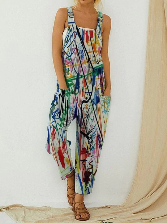 Vintage Abstract Women's Bib Print Bodysuit 49