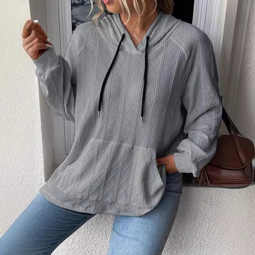 Women's casual jacquard loose hooded sweatshirt 4 02