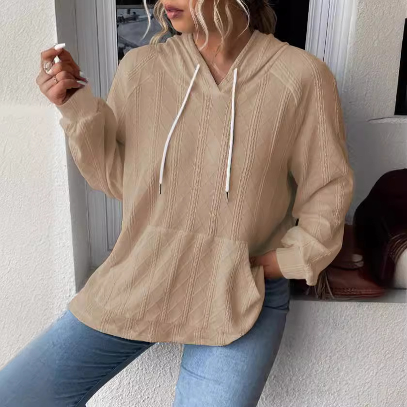Women's casual jacquard loose hooded sweatshirt 4