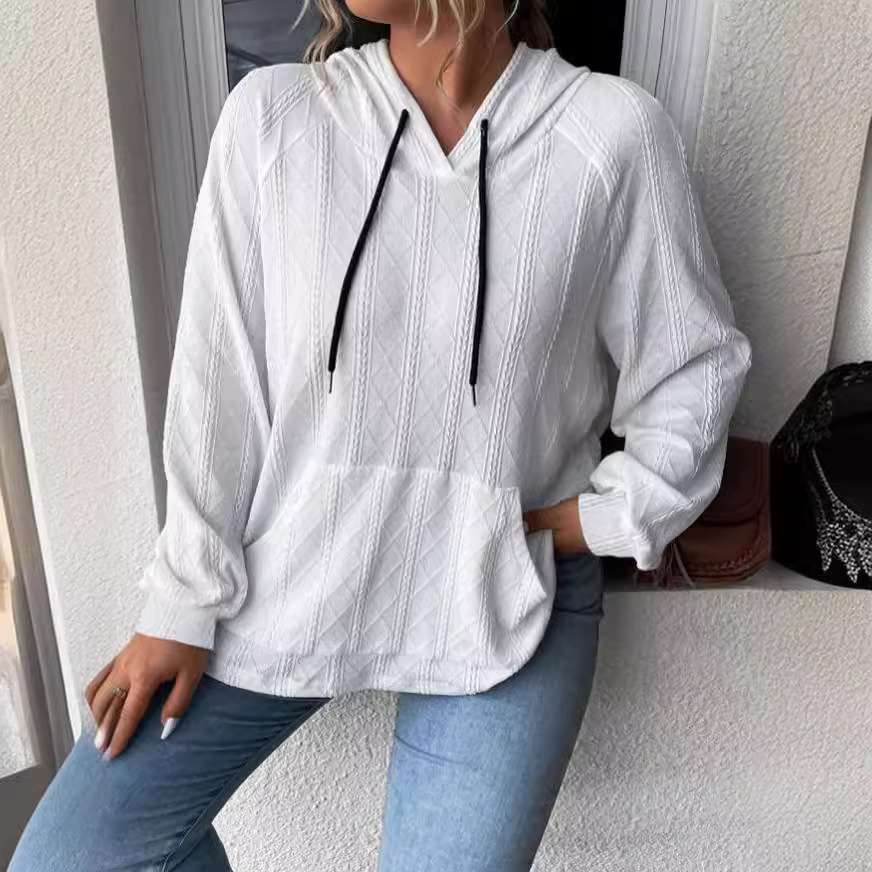 Women's casual jacquard loose hooded sweatshirt 4