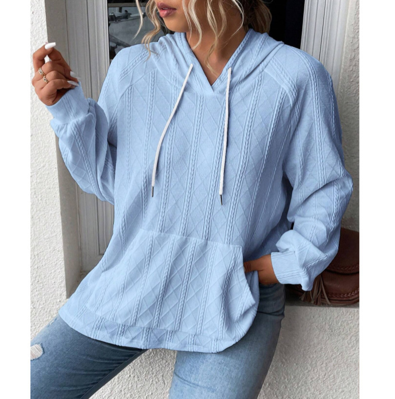 Women's casual jacquard loose hooded sweatshirt 4