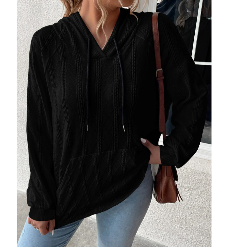 Women's casual jacquard loose hooded sweatshirt 4 01