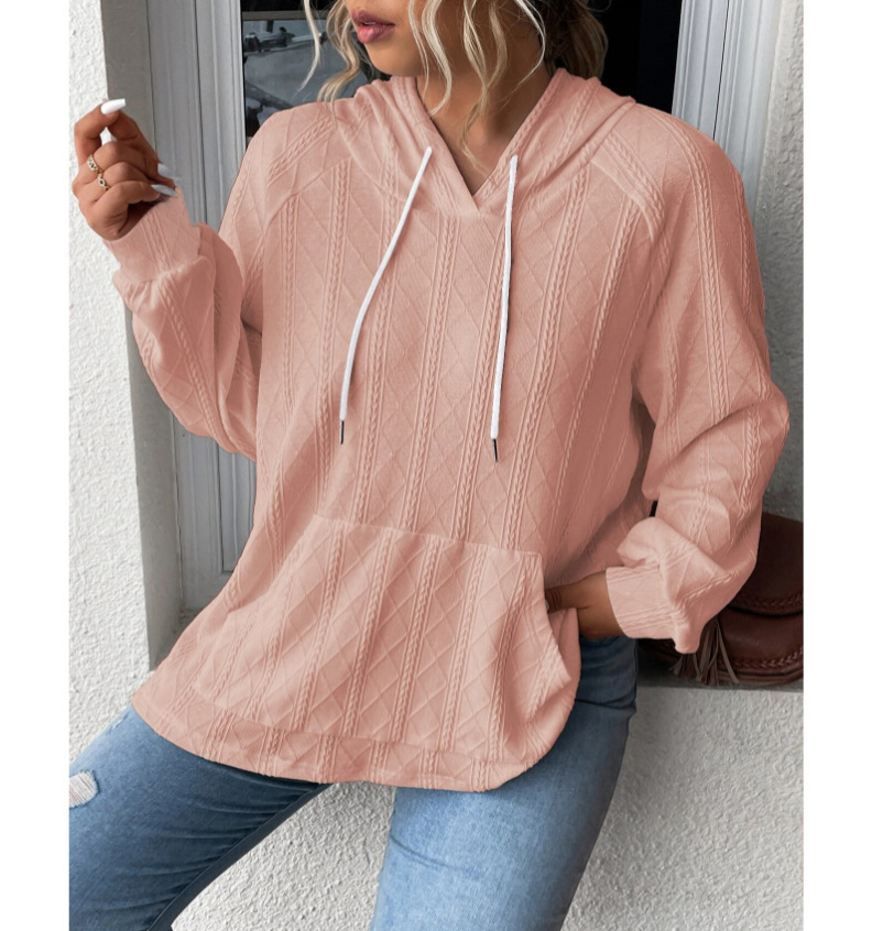 Women's casual jacquard loose hooded sweatshirt 4