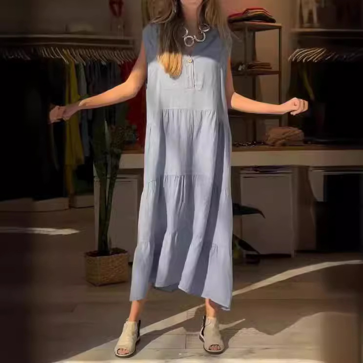 Women's cotton and linen dress long skirt 18