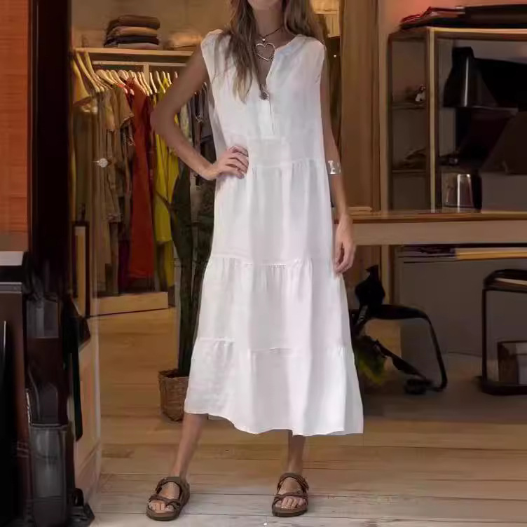 Women's cotton and linen dress long skirt 18