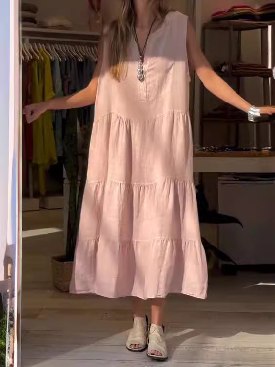 Women's cotton and linen dress long skirt 18 02