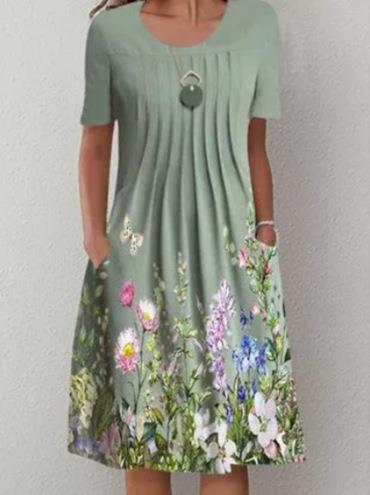 Women's floral print round neck pullover midi dress 48