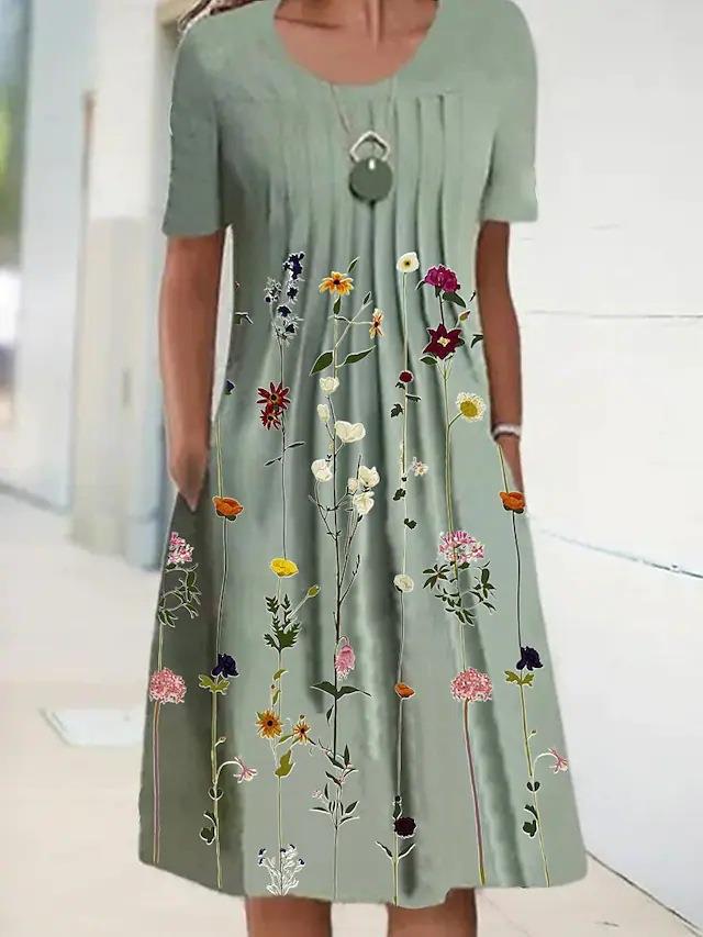Women's floral print round neck pullover midi dress 48