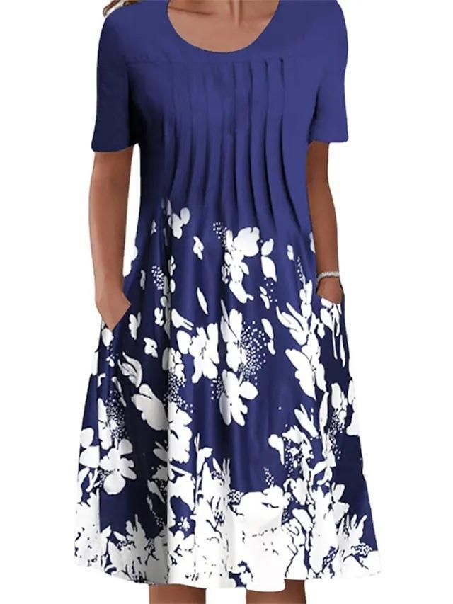 Women's floral print round neck pullover midi dress 48