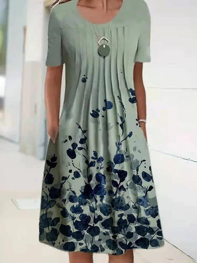 Women's floral print round neck pullover midi dress 48